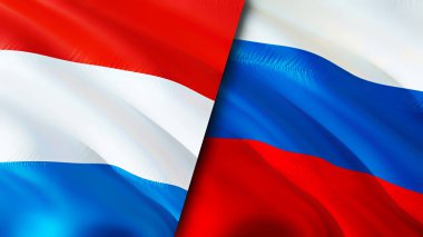 Lüksemburg ve Rusya bayrakları. 3 boyutlu dalgalanan bayrak tasarımı. Lüksemburg Rusya bayrağı, resim, duvar kağıdı. Lüksemburg, Rusya imajına karşı, 3D görüntüleme. Lüksemburg Rusya ilişkileri ittifak ve ticaret, seyahat, turnuva