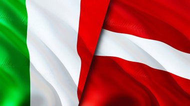 İtalya ve Letonya bayrakları. 3 boyutlu dalgalanan bayrak tasarımı. İtalya Letonya bayrağı, resim, duvar kağıdı. İtalya Letonya 'ya karşı, görüntü 3 boyutlu. İtalya Letonya ilişkileri ittifak ve ticaret, seyahat, turizm konsepti