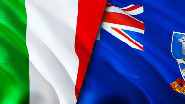İtalya ve Falkland Adaları bayrakları. 3 boyutlu dalgalanan bayrak tasarımı. İtalya Falkland Adaları bayrağı, resim, duvar kağıdı. İtalya, Falkland Adaları 'na karşı. Görüntü 3D. İtalya Falkland Adaları İlişkiler Birliği