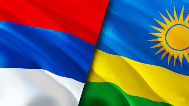 Sırbistan ve Ruanda bayrakları. 3 boyutlu dalgalanan bayrak tasarımı. Sırbistan Ruanda bayrağı, resmi, duvar kağıdı. Sırbistan, Ruanda 'ya karşı imaj, 3D görüntüleme. Sırbistan Rwanda ilişkileri ittifak ve ticaret, seyahat ve turizm consepti