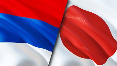 Sırbistan ve Japonya bayrakları. 3 boyutlu dalgalanan bayrak tasarımı. Sırbistan Japonya bayrağı, resim, duvar kağıdı. Sırbistan, Japonya 'nın imajına karşı, 3D görüntüleme. Sırbistan Japonya ile ilişkiler ittifak ve Ticaret, seyahat ve turizm kavramları