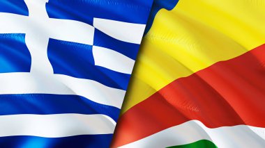 Yunanistan ve Seyşeller bayrakları. 3 boyutlu dalgalanan bayrak tasarımı. Yunanistan Seyşeller bayrağı, resim, duvar kağıdı. Yunanistan, Seyşeller 'in 3D görüntüsüne karşı. Yunanistan Seyşeller ilişkileri ittifak ve ticaret, seyahat, turnuva