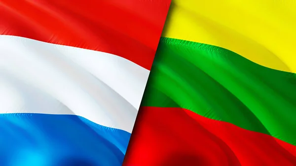 Luxembourg and Lithuania flags. 3D Waving flag design. Luxembourg Lithuania flag, picture, wallpaper. Luxembourg vs Lithuania image,3D rendering. Luxembourg Lithuania relations alliance an