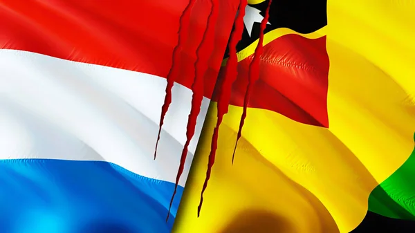 Luxemburg Nevis Island Vlaggen Met Litteken Concept Wuivende Vlag Weergave — Stockfoto