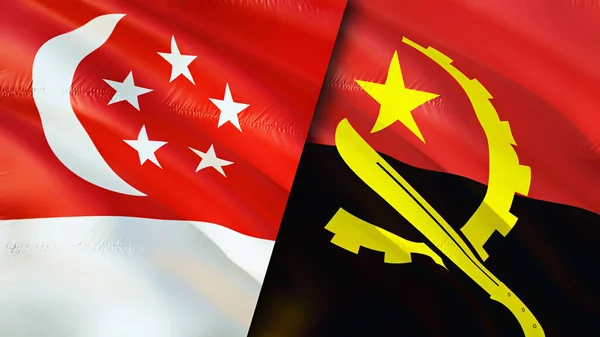 Singapore and Angola flags. 3D Waving flag design. Singapore Angola flag, picture, wallpaper. Singapore vs Angola image,3D rendering. Singapore Angola relations alliance and Trade,travel,touris