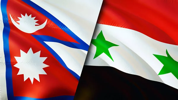 Nepal and Syria flags. 3D Waving flag design. Nepal Syria flag, picture, wallpaper. Nepal vs Syria image,3D rendering. Nepal Syria relations alliance and Trade,travel,tourism concep
