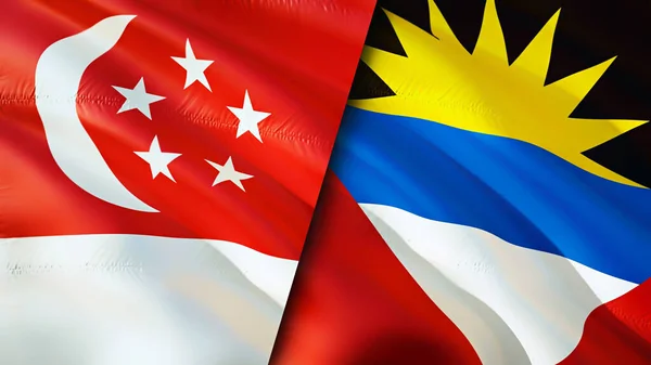 Singapore Antigua Barbuda Flags Waving Flag Design Singapore Antigua Barbuda — Stock Photo, Image