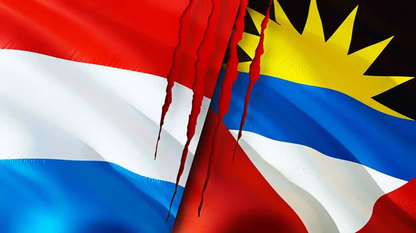 Luxembourg Antigua Barbuda Flags Scar Concept Waving Flag Rendering Luxembourg — Fotografia de Stock