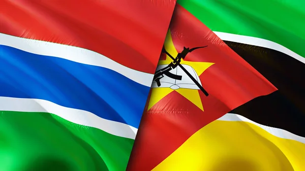 Banderas Gambia Mozambique Diseño Banderas Waving Gambia Mozambique Bandera Foto — Foto de Stock