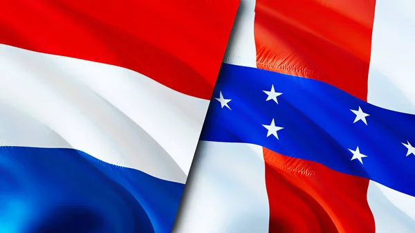 Netherlands and Netherlands Antilles flags. 3D Waving flag design. Netherlands Netherlands Antilles flag, picture, wallpaper. Netherlands vs Netherlands Antilles image,3D rendering. Netherland