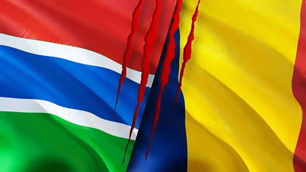 Gambia Chad Flags Scar Concept Waving Flag Rendering Gambia Chad — Stok fotoğraf