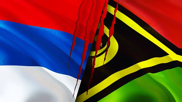 Serbia Vanuatu Flags Scar Concept Waving Flag Rendering Serbia Vanuatu — Foto Stock