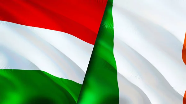 Hungary Ireland Flags Waving Flag Design Hungary Ireland Flag Picture — Zdjęcie stockowe