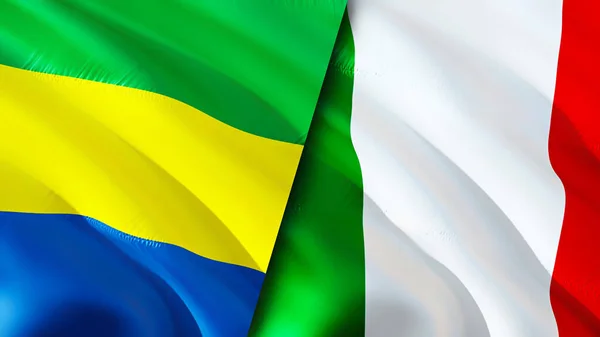 Gabon and Italy flags. 3D Waving flag design. Gabon Italy flag, picture, wallpaper. Gabon vs Italy image,3D rendering. Gabon Italy relations alliance and Trade,travel,tourism concep