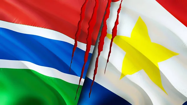 Gambia Saba Island Flags Scar Concept Waving Flag Rendering Gambia — Fotografia de Stock