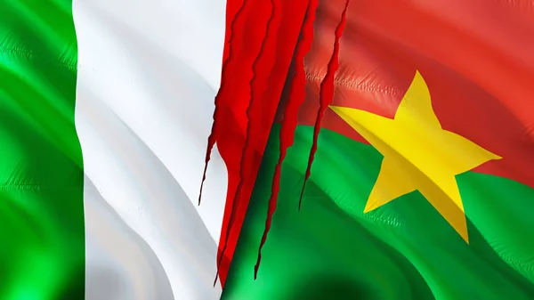 Italy Burkina Faso Flags Scar Concept Waving Flag Rendering Italy — Stock Photo, Image