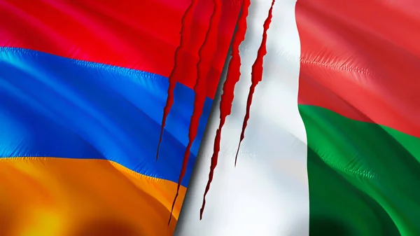 Armenia Madagascar Flags Scar Concept Waving Flag Rendering Armenia Madagascar — Φωτογραφία Αρχείου