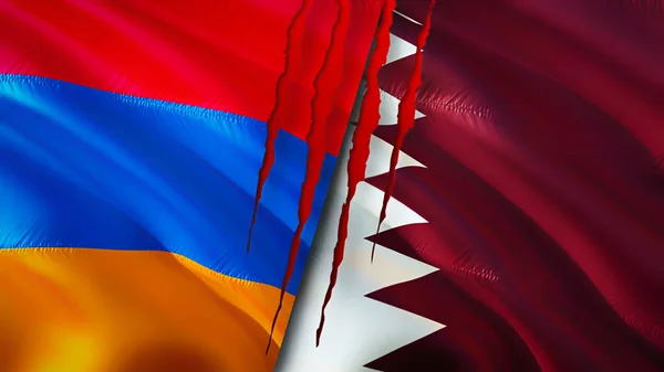 Armenia Qatar Flags Scar Concept Waving Flag Rendering Armenia Qatar — Fotografia de Stock