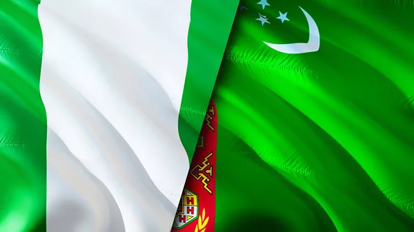 Nigeria Turkmenistan Flags Waving Flag Design Nigeria Turkmenistan Flag Picture — Φωτογραφία Αρχείου
