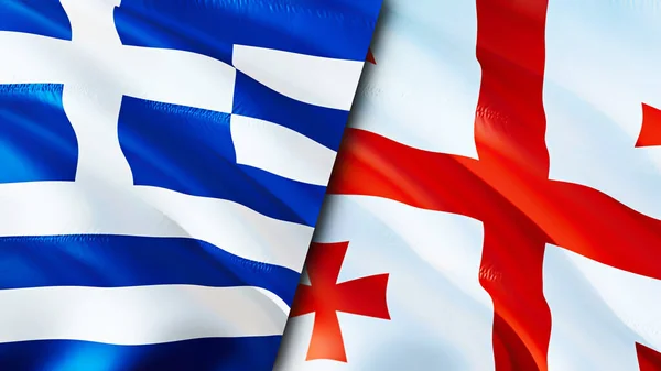 Прапори Греції Грузії Waving Flag Прапор Греції Фото Шпалери Greece — стокове фото
