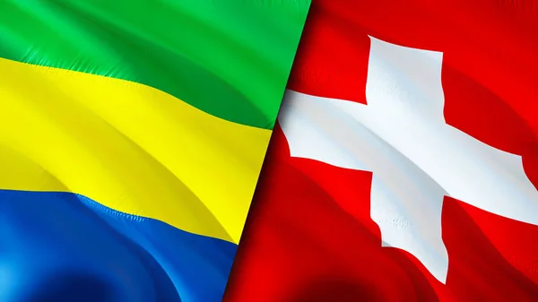 Gabon Switzerland Flags Waving Flag Design Gabon Switzerland Flag Picture — Zdjęcie stockowe