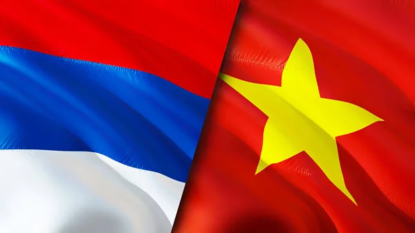 Сербія Прапори Єтнаму Waving Flag Прапор Сербії Єтнам Фото Шпалери — стокове фото