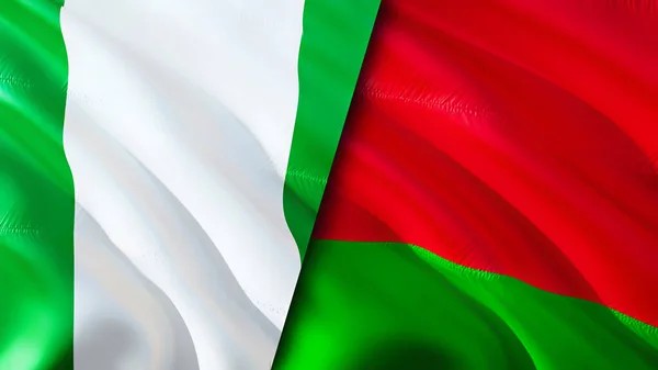 Nigeria and Belarus flags. 3D Waving flag design. Nigeria Belarus flag, picture, wallpaper. Nigeria vs Belarus image,3D rendering. Nigeria Belarus relations alliance and Trade,travel,tourism concep