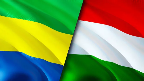 Gabon and Hungary flags. 3D Waving flag design. Gabon Hungary flag, picture, wallpaper. Gabon vs Hungary image,3D rendering. Gabon Hungary relations alliance and Trade,travel,tourism concep