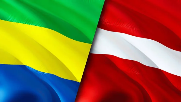 Gabon Latvia Flags Waving Flag Design Gabon Latvia Flag Picture — Zdjęcie stockowe