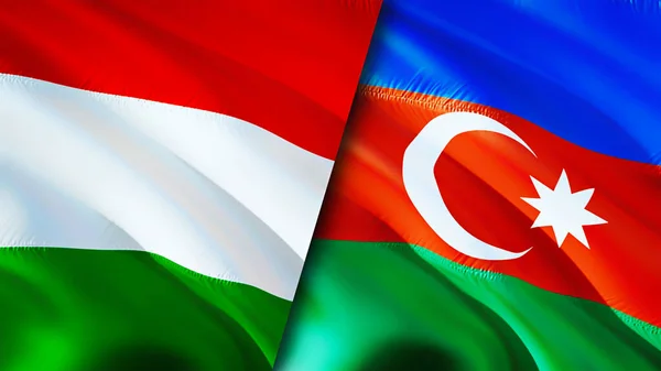 Hungary and Azerbaijan flags. 3D Waving flag design. Hungary Azerbaijan flag, picture, wallpaper. Hungary vs Azerbaijan image,3D rendering. Hungary Azerbaijan relations alliance an