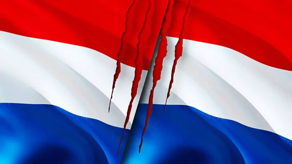 Nederland Nederland Vlaggen Met Litteken Concept Wuivende Vlag Weergave Nederland — Stockfoto