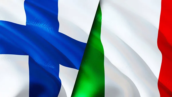 Finland and Italy flags. 3D Waving flag design. Finland Italy flag, picture, wallpaper. Finland vs Italy image,3D rendering. Finland Italy relations alliance and Trade,travel,tourism concep