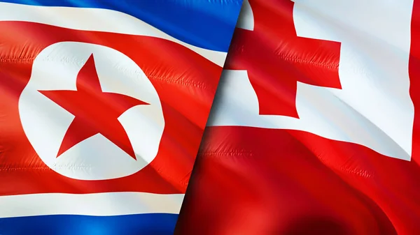 North Korea and USA Tonga. 3D Waving flag design. North Korea USA flag, picture, wallpaper. North Korea vs USA image,3D rendering. North Korea USA relations alliance and Trade,travel,tourism concep