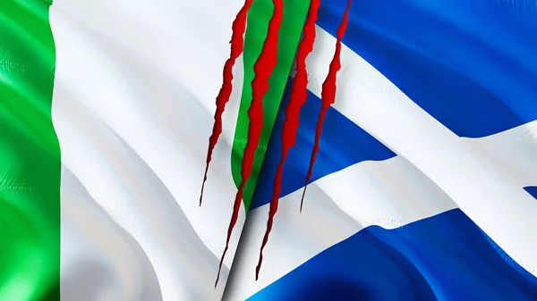 Nigeria Und Schottland Flaggen Mit Narbenkonzept Fahnenschwenken Rendering Nigeria Und — Stockfoto