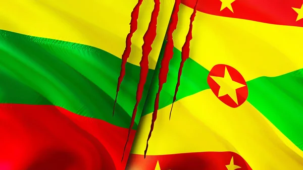 Lithuania Grenada Flags Scar Concept Waving Flag Rendering Lithuania Grenada — Zdjęcie stockowe