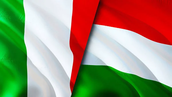 Italië Hongarije Vlaggen Waving Vlag Ontwerp Italië Hongarije Vlag Foto — Stockfoto