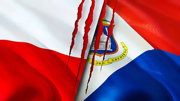 Poland Sint Maarten Flags Scar Concept Waving Flag Rendering Poland — Foto Stock