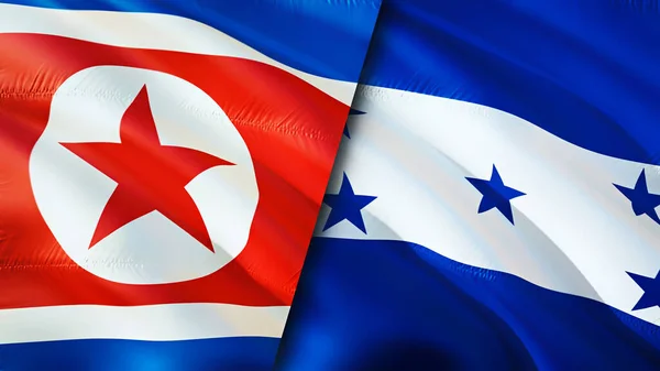 North Korea and Honduras flags. 3D Waving flag design. North Korea Honduras flag, picture, wallpaper. North Korea vs Honduras image,3D rendering. North Korea Honduras relations alliance an