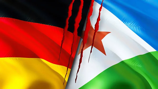 Germany Djibouti Flags Scar Concept Waving Flag Rendering Germany Djibouti — Φωτογραφία Αρχείου