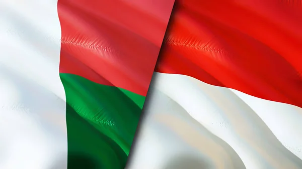 Madagascar Indonesia Flags Waving Flag Design Madagascar Indonesia Flag Picture — Stock Photo, Image