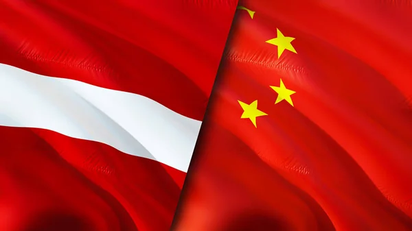 Latvia and China flags. 3D Waving flag design. Latvia China flag, picture, wallpaper. Latvia vs China image,3D rendering. Latvia China relations alliance and Trade,travel,tourism concep