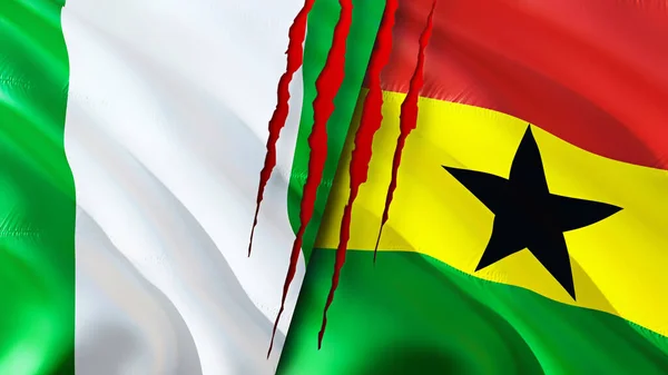 Nigeria Ghana Flags Scar Concept Waving Flag Rendering Nigeria Ghana — Foto Stock