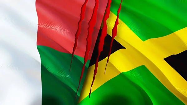 Madagaskar Jamaica Vlaggen Met Litteken Concept Wuivende Vlag Weergave Madagaskar — Stockfoto