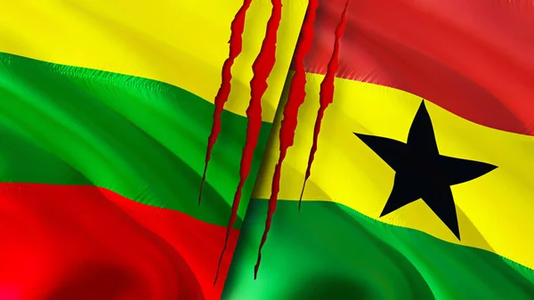 Lithuania Ghana Flags Scar Concept Waving Flag Rendering Lithuania Ghana — Stockfoto