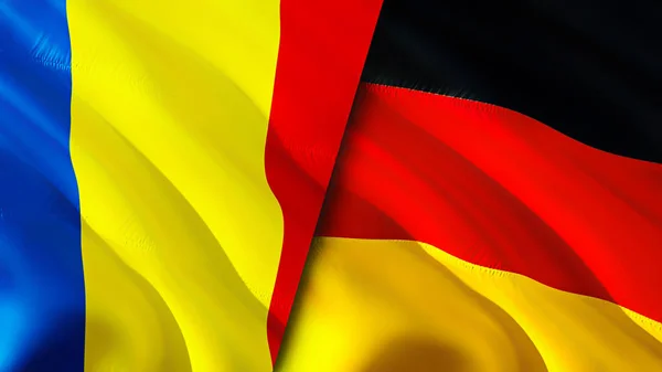 Romania Germany Flags Waving Flag Design Romania Germany Flag Picture — Stok Foto