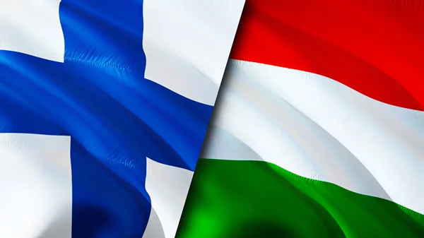 Finland and Hungary flags. 3D Waving flag design. Finland Hungary flag, picture, wallpaper. Finland vs Hungary image,3D rendering. Finland Hungary relations alliance and Trade,travel,tourism concep