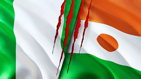 Nigeria Niger Flags Scar Concept Waving Flag Rendering Nigeria Niger — Zdjęcie stockowe