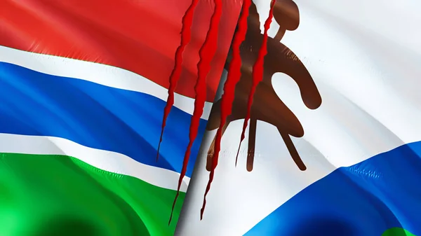 Gambia Lesotho Flags Scar Concept Waving Flag Rendering Gambia Lesotho — Fotografia de Stock