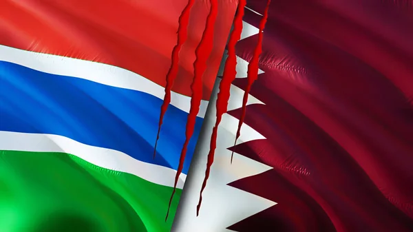 Gambia Qatar Flags Scar Concept Waving Flag Rendering Gambia Qatar — Fotografia de Stock