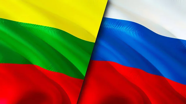 Banderas Lituania Rusia Diseño Banderas Waving Lituania Rusia Bandera Foto — Foto de Stock